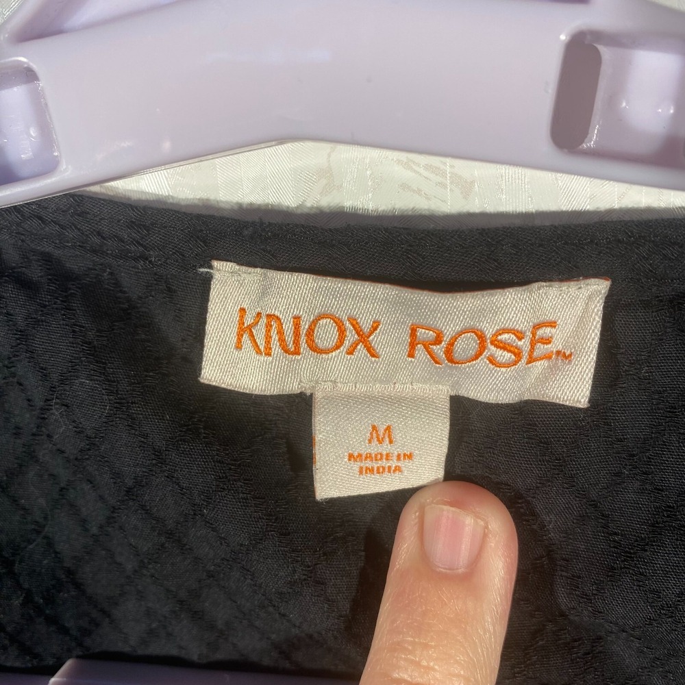 Knox Rose Womens Black Classic Flutter Sleeve Embroidered Tie Blouse Top Size M - Picture 5 of 10